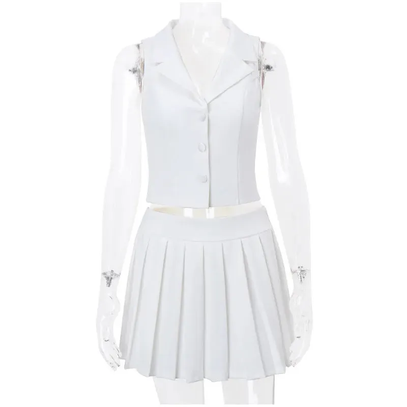 Single-Breasted Vest 2 Piece Skirt Set
