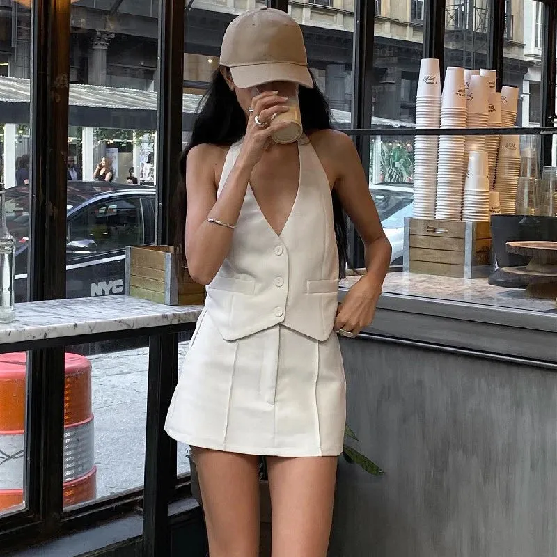 Single-Breasted Vest 2 Piece Skirt Set