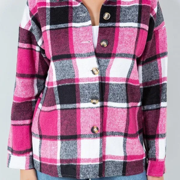 Soft Knit Flannel Button Down Shacket