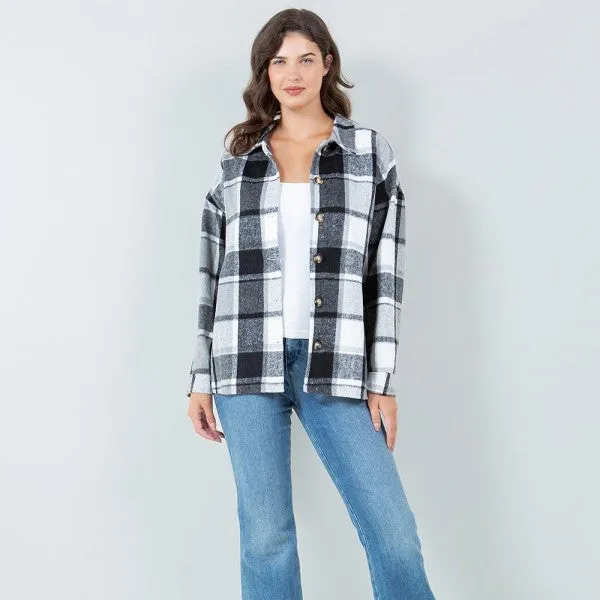 Soft Knit Flannel Button Down Shacket