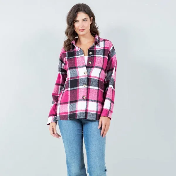 Soft Knit Flannel Button Down Shacket