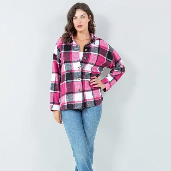 Soft Knit Flannel Button Down Shacket