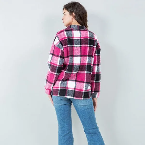 Soft Knit Flannel Button Down Shacket