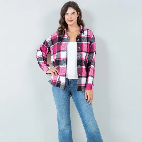 Soft Knit Flannel Button Down Shacket