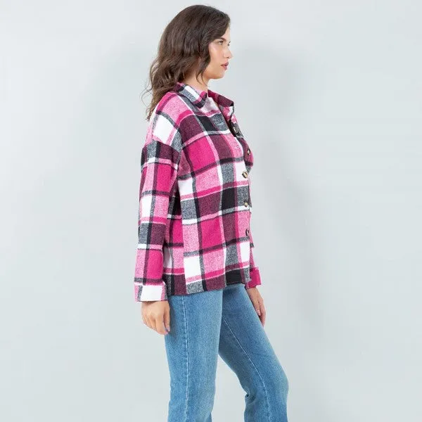 Soft Knit Flannel Button Down Shacket