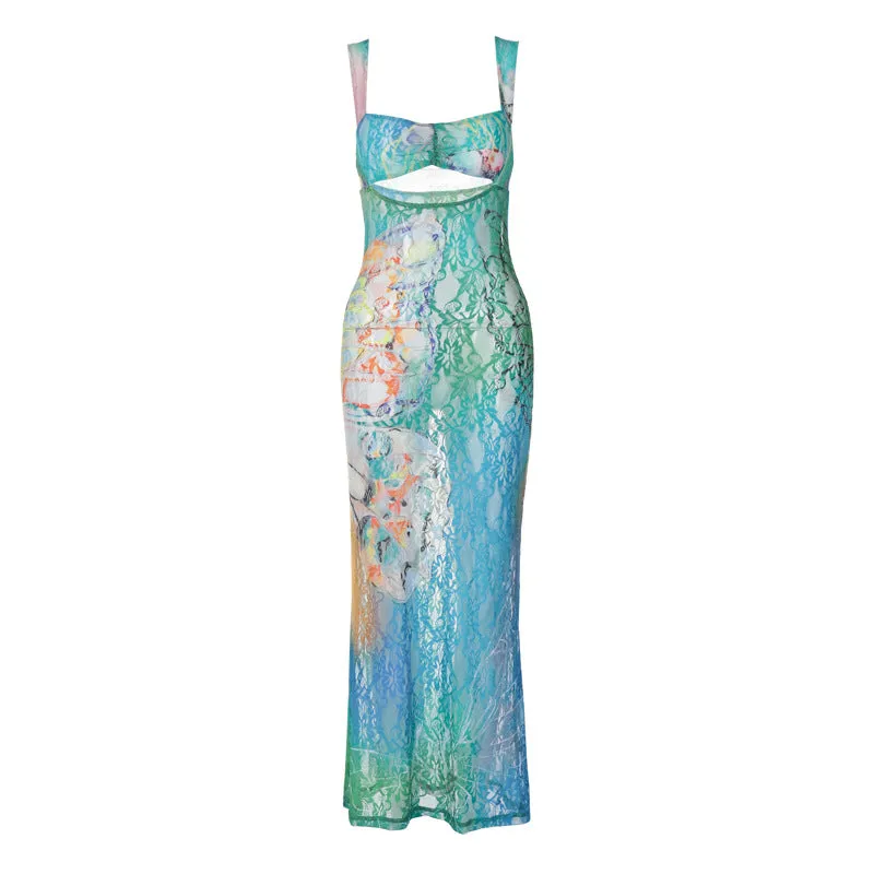 Territory alien invasion dress to impress Street Hipster Sexy Hip Skirt Summer Hot Selling Lace Print Sleeveless Backless Dress Women