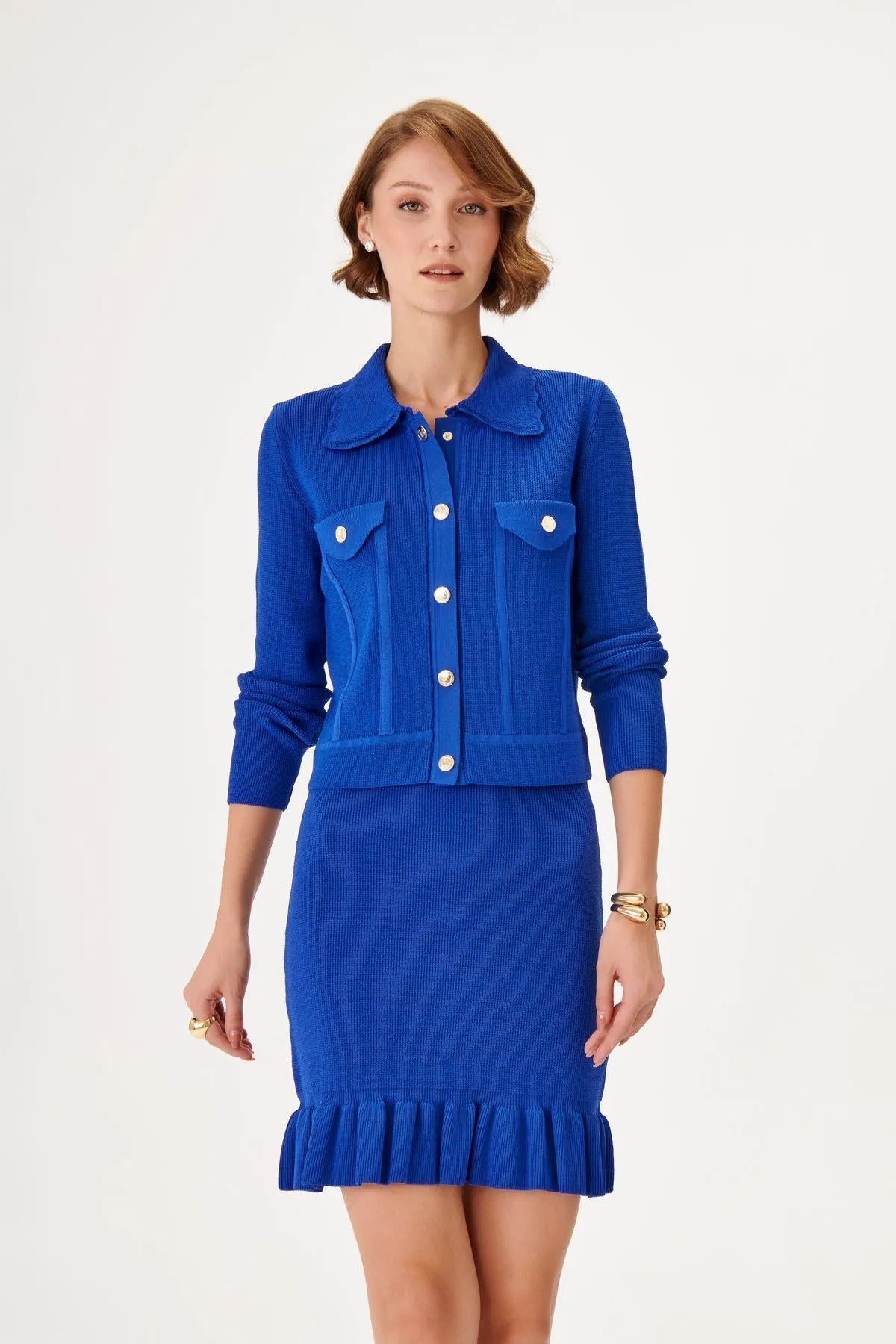 Textured Mini Knit Skirt with Ruffled Hemline