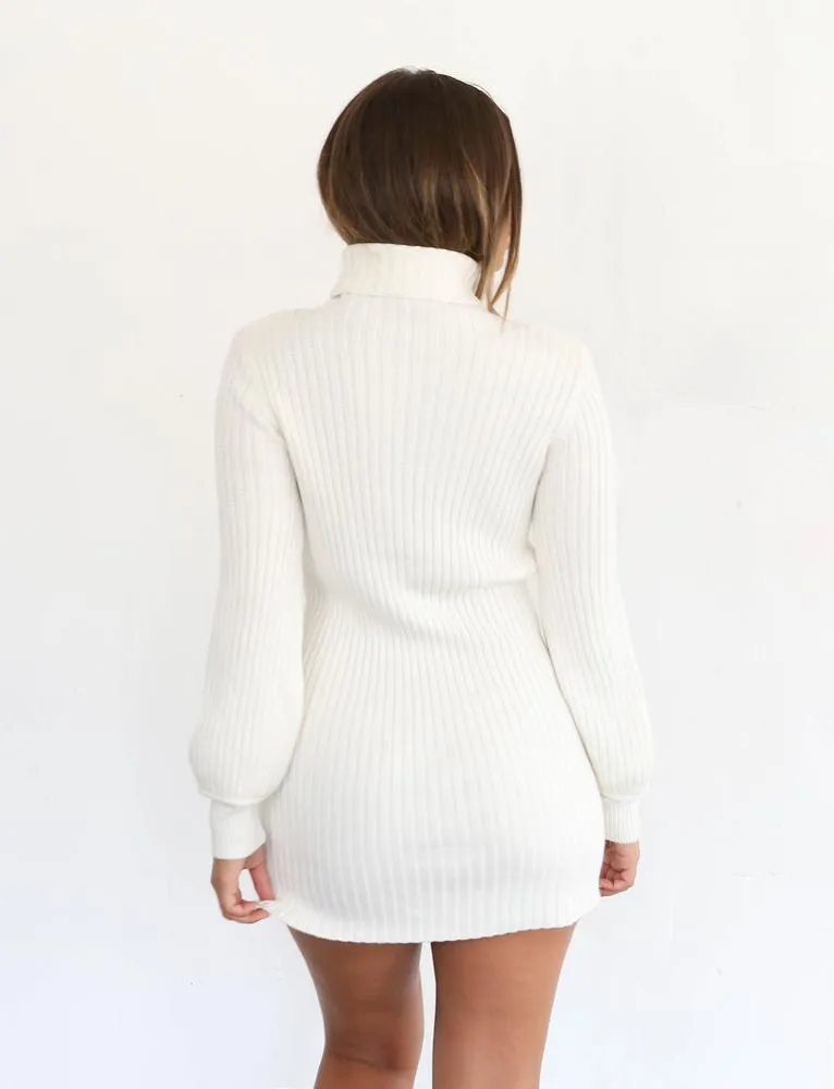 Turtleneck Long Bishop Sleeves Women Pullover Oversized Sweater Dress