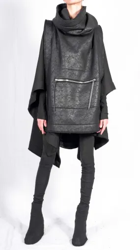 Two Textured Sweatshirt Poncho
