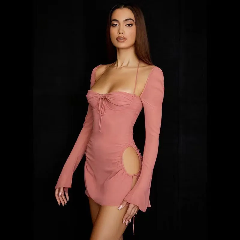 Uniwim going out outfits 2024 Solid Color Fashion Hollow-out Halter Tube Top Dress Women's Spring and Summer Square Collar Women's Sexy Lace-up Short Skirt