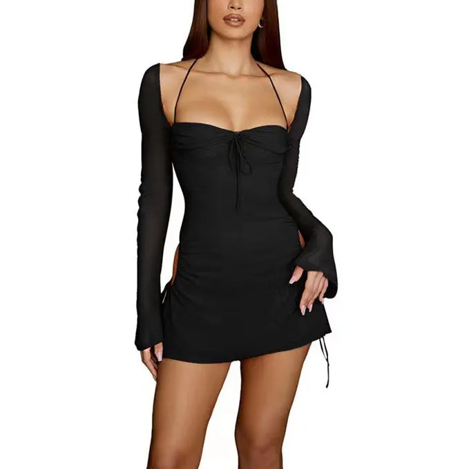 Uniwim going out outfits 2024 Solid Color Fashion Hollow-out Halter Tube Top Dress Women's Spring and Summer Square Collar Women's Sexy Lace-up Short Skirt