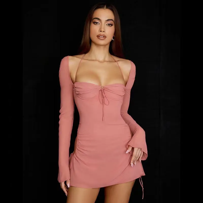 Uniwim going out outfits 2024 Solid Color Fashion Hollow-out Halter Tube Top Dress Women's Spring and Summer Square Collar Women's Sexy Lace-up Short Skirt