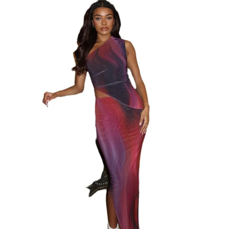 Uniwim winter outfits men Style Ins Women's Two-Piece Skirt Sexy Shoulder Sleeveless Vest Skirt Suit Women's Suits