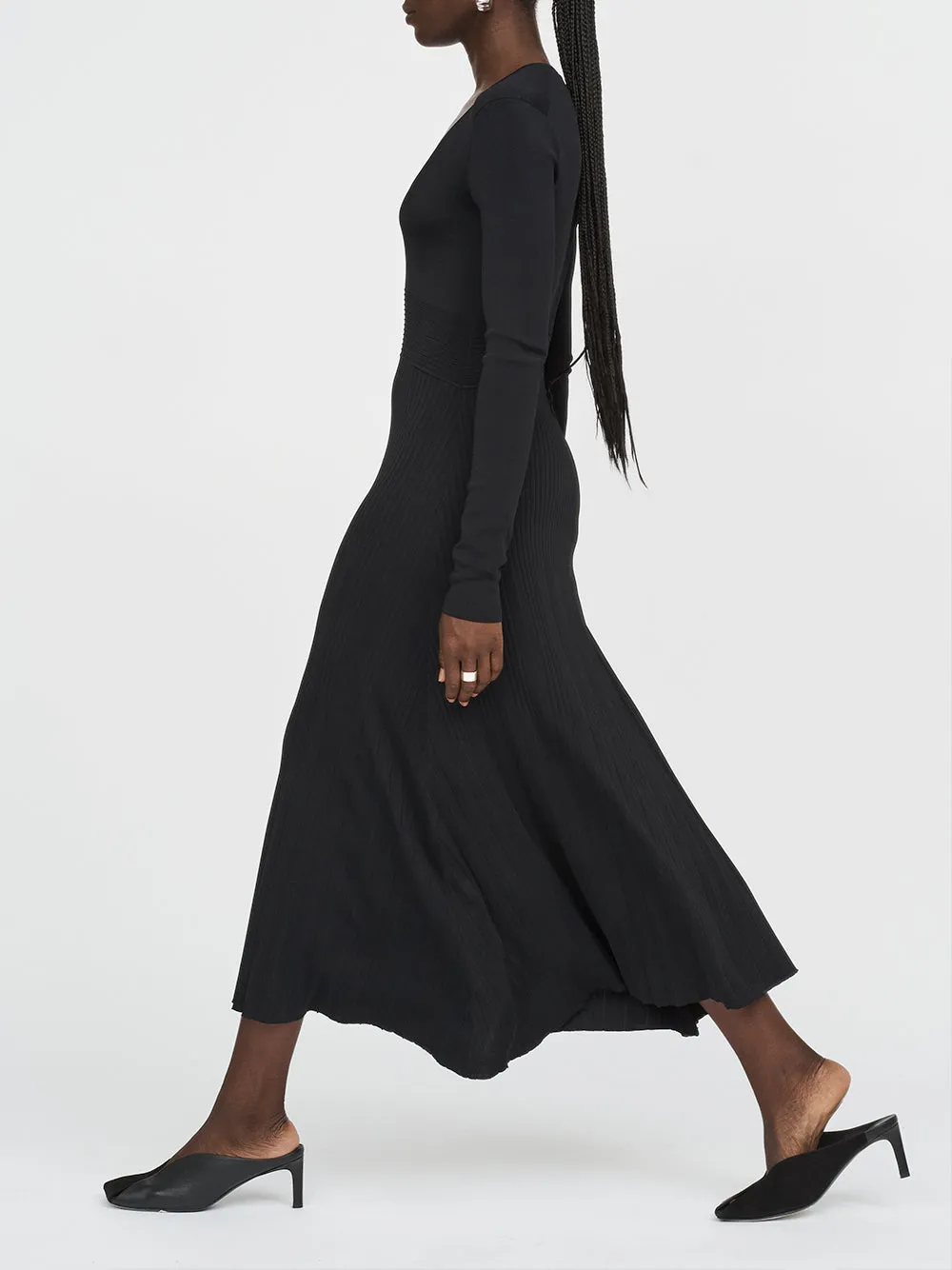 V-Neck Pleated Midi Dress
