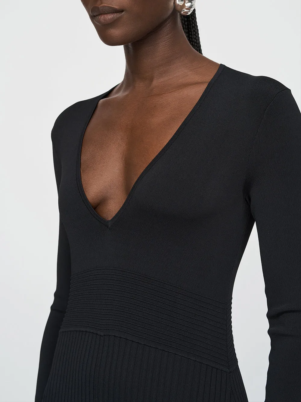 V-Neck Pleated Midi Dress