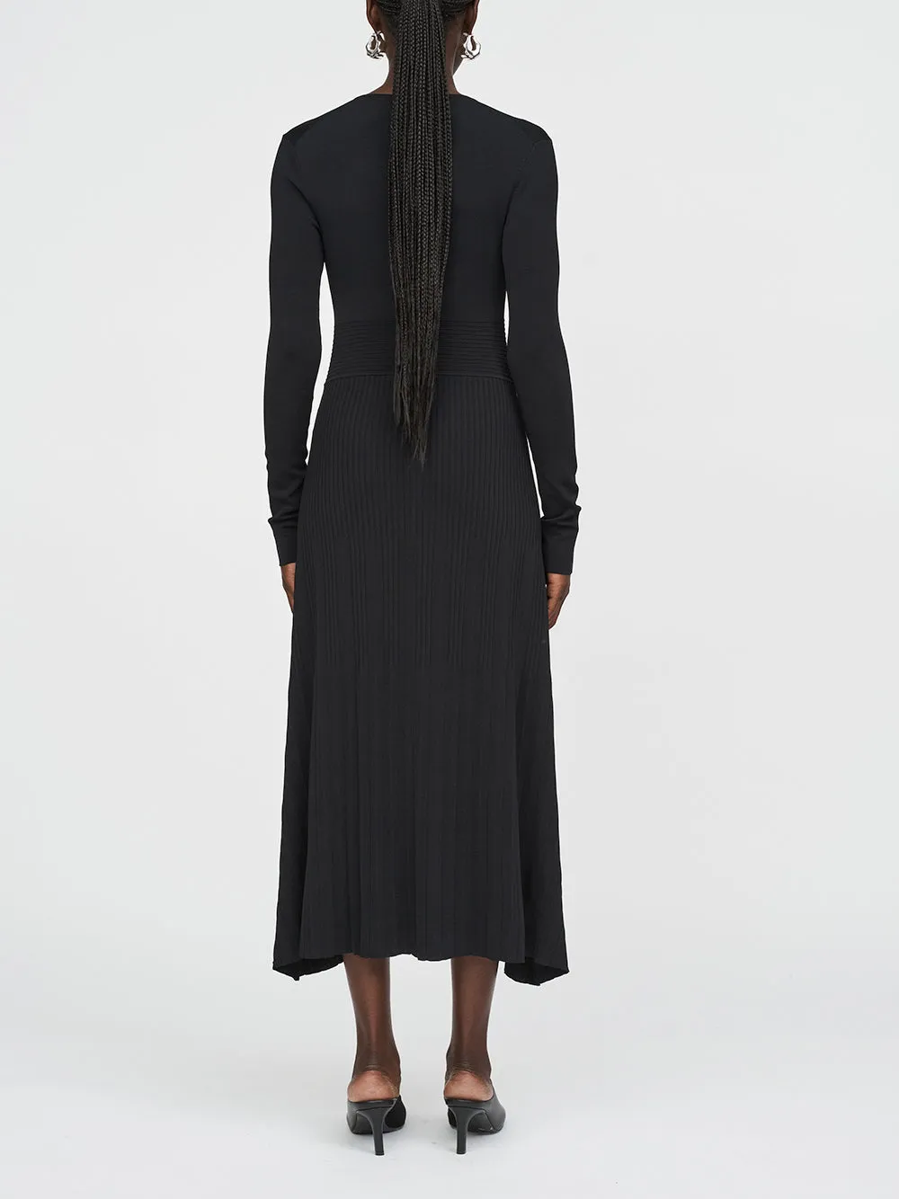 V-Neck Pleated Midi Dress