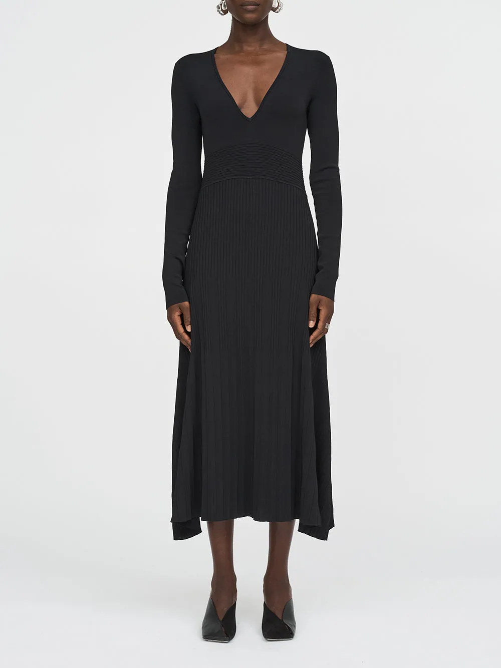V-Neck Pleated Midi Dress