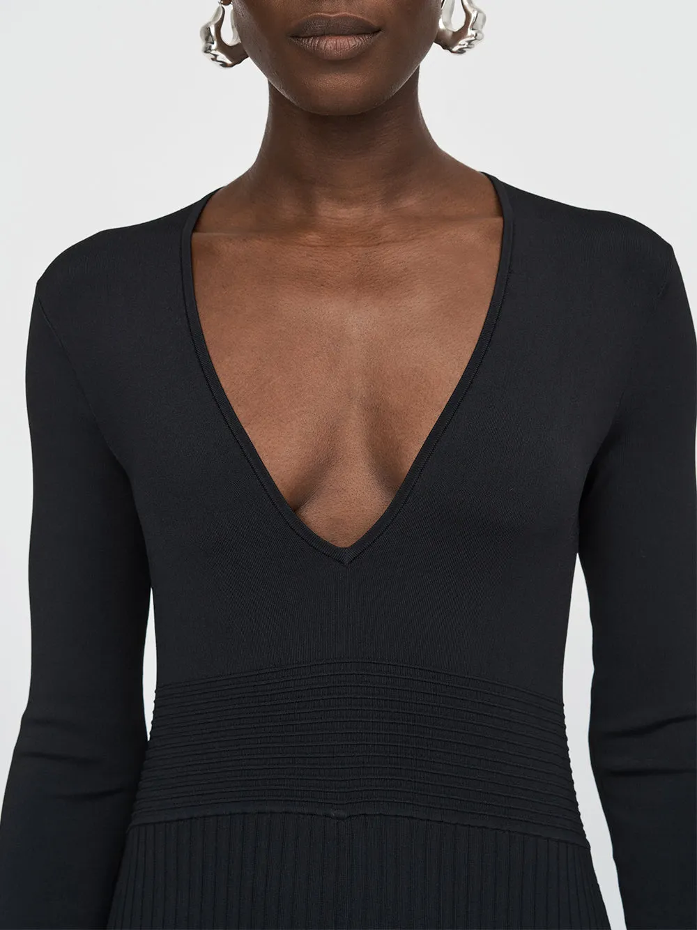 V-Neck Pleated Midi Dress