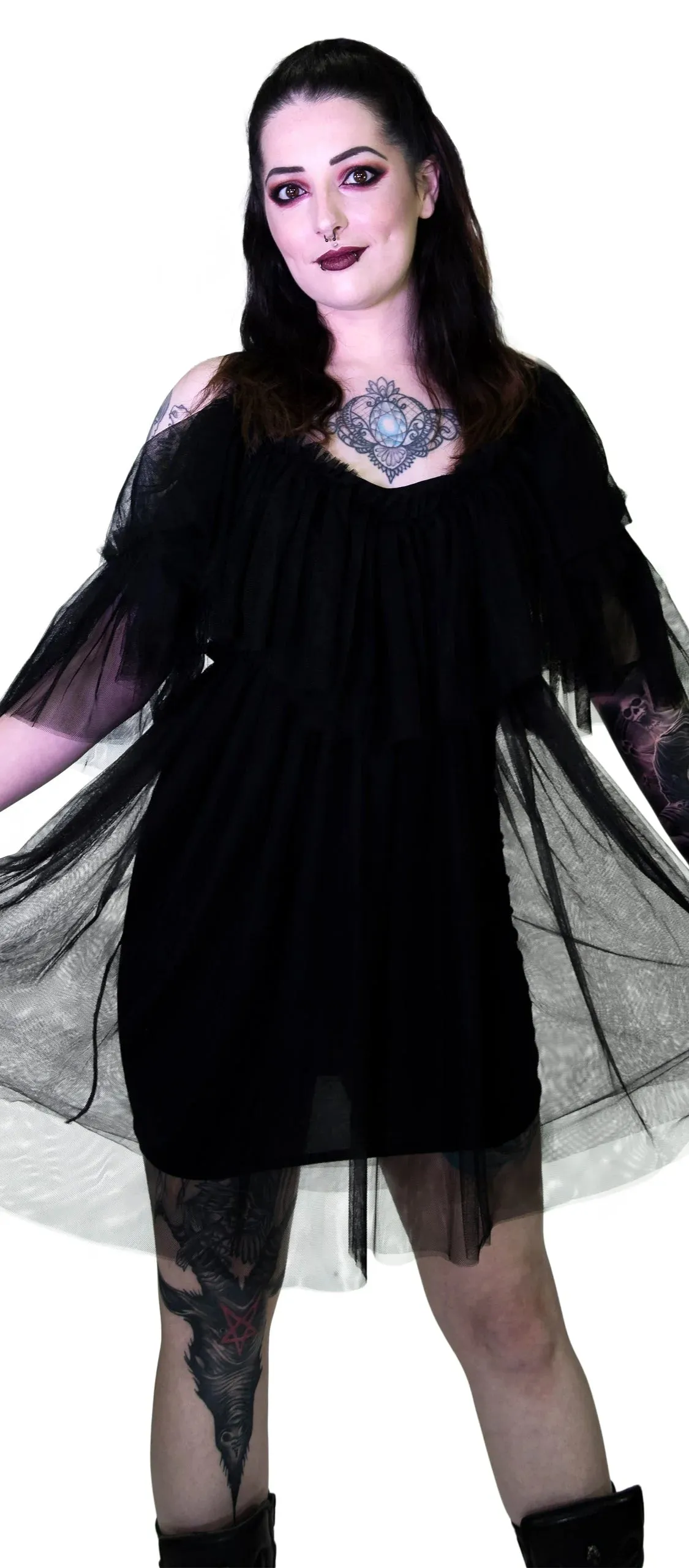 Vapour Mesh Black Sheer Mini Dress - Cardi