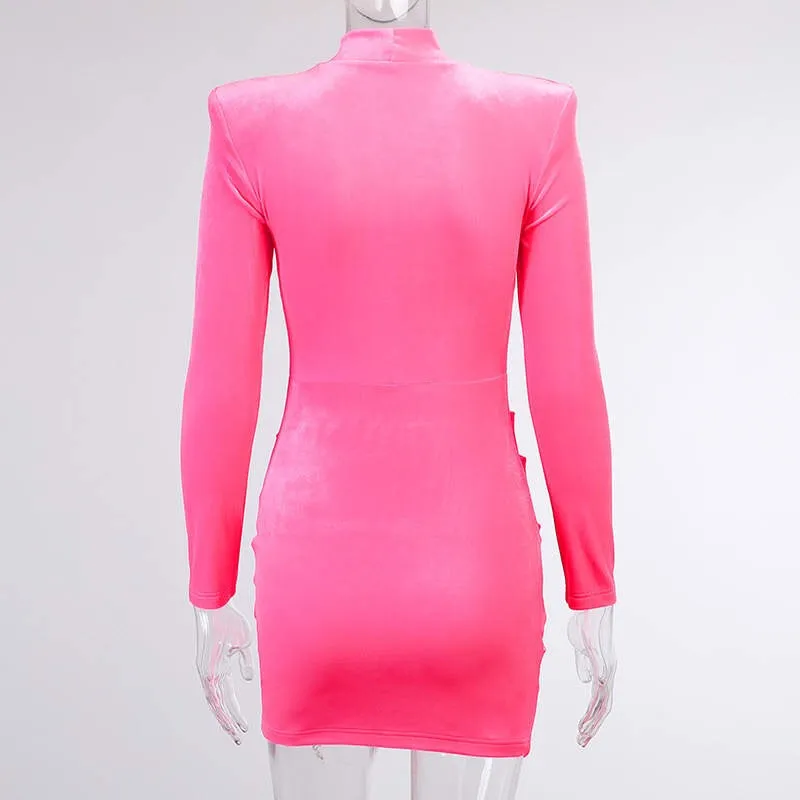 Velvet High Neck Ruched Mini Dress