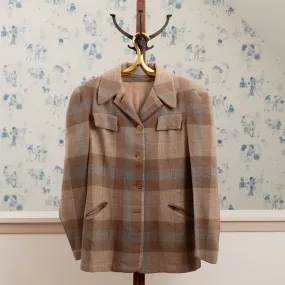 Vintage 1960s Wool Taupe Plaid Blazer