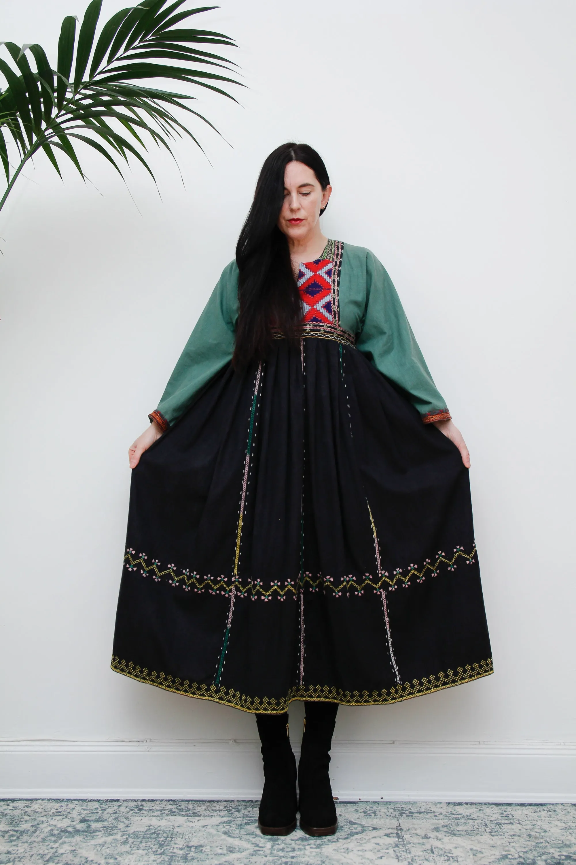 Vintage Afghan Cotton Kaftan Maxi Dress