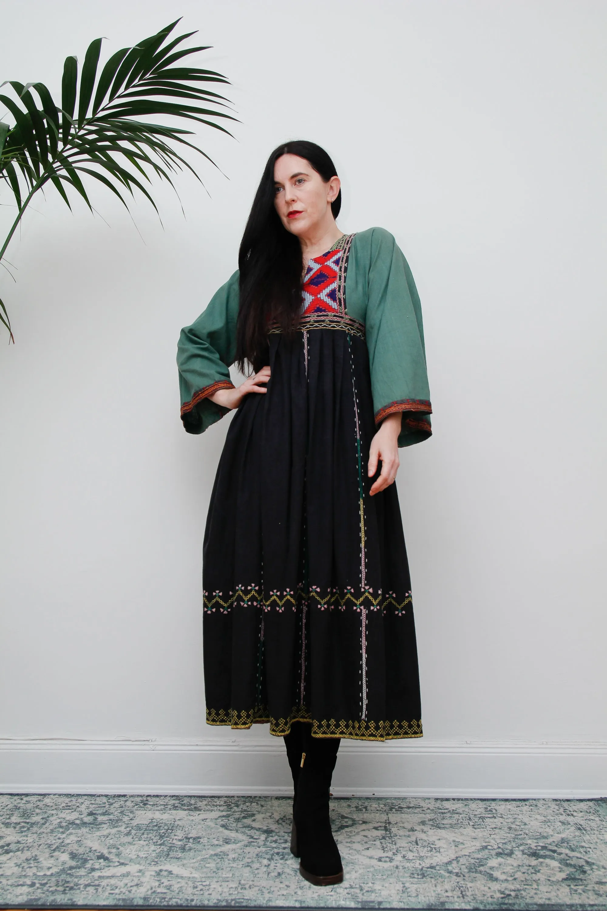 Vintage Afghan Cotton Kaftan Maxi Dress
