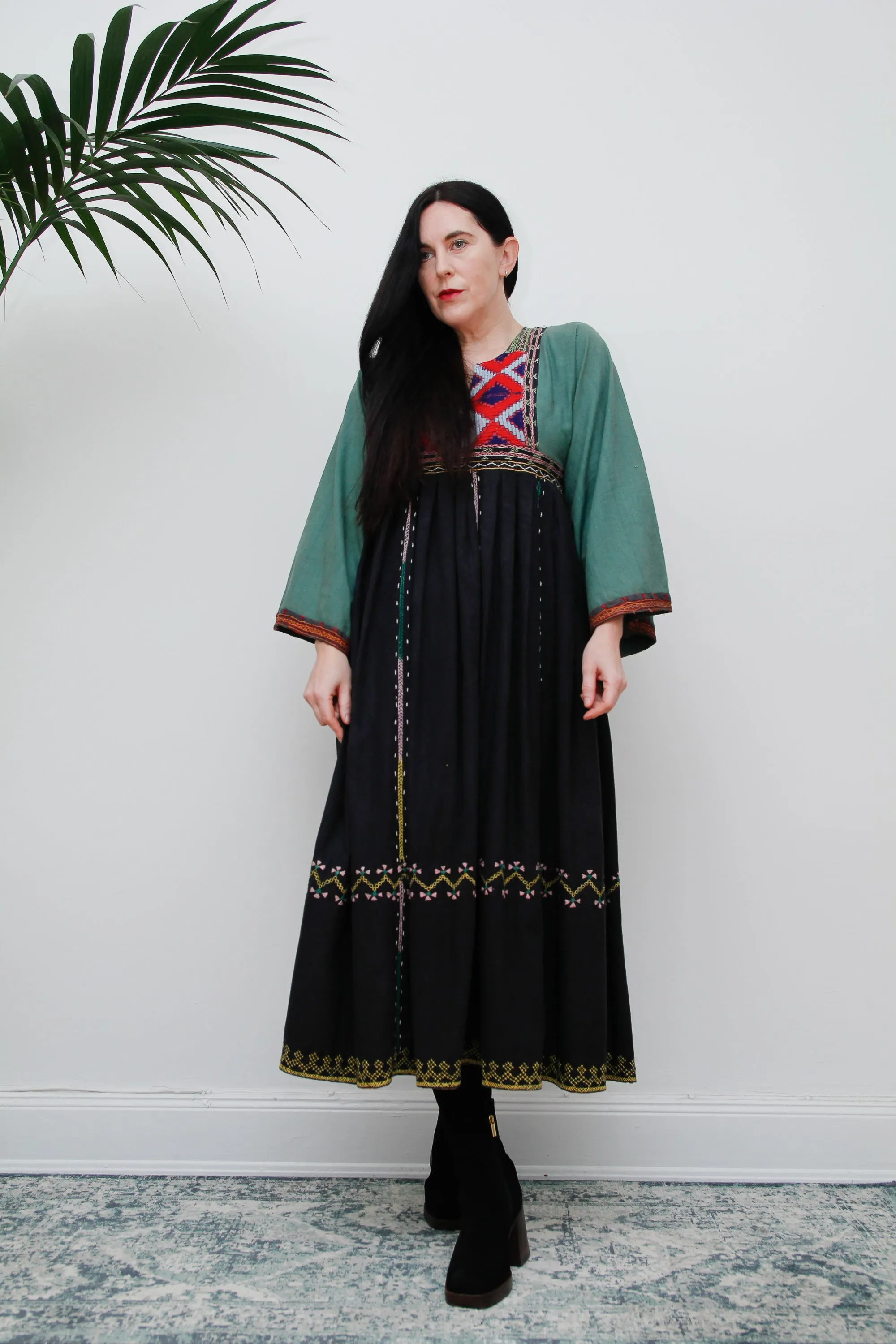 Vintage Afghan Cotton Kaftan Maxi Dress