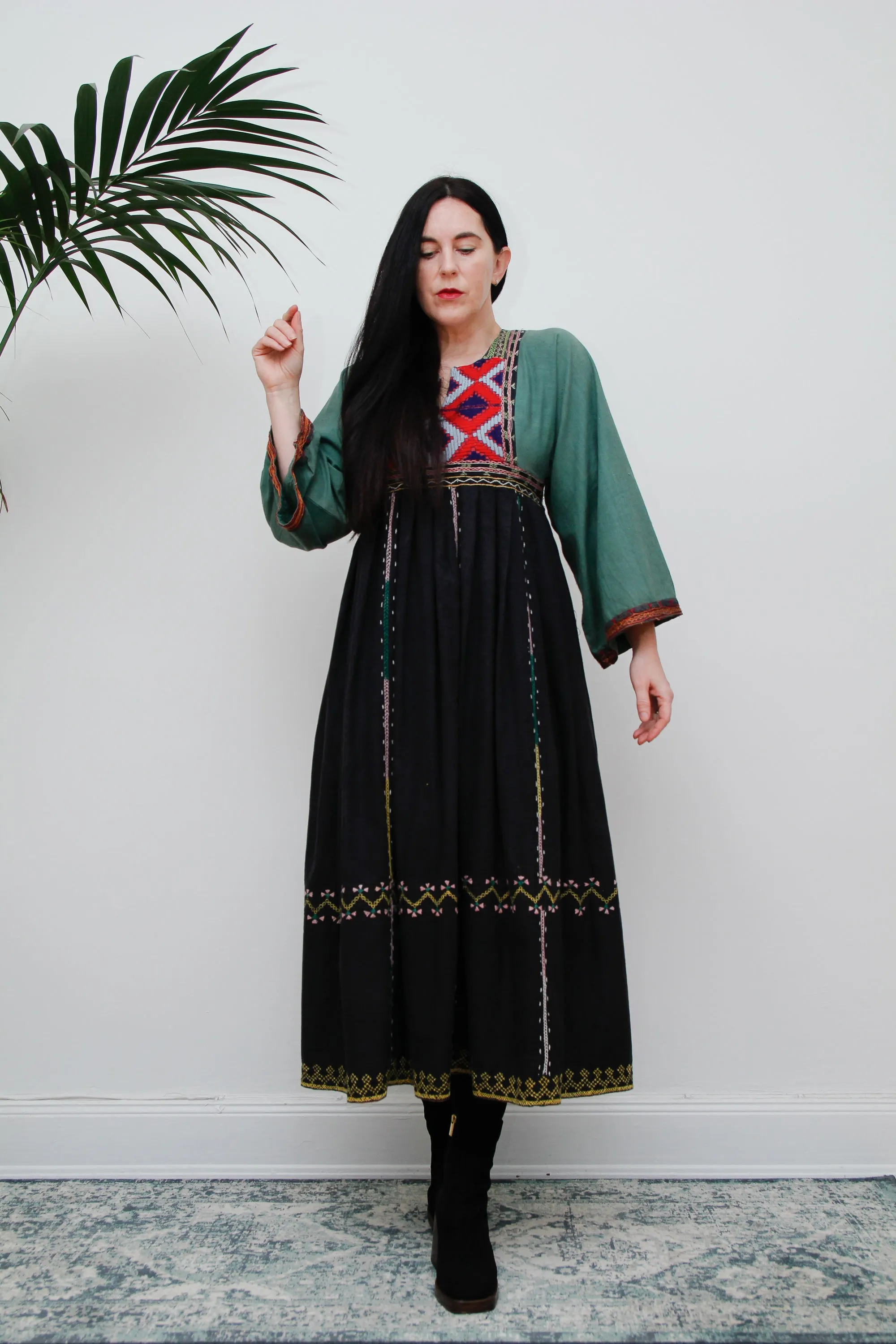 Vintage Afghan Cotton Kaftan Maxi Dress