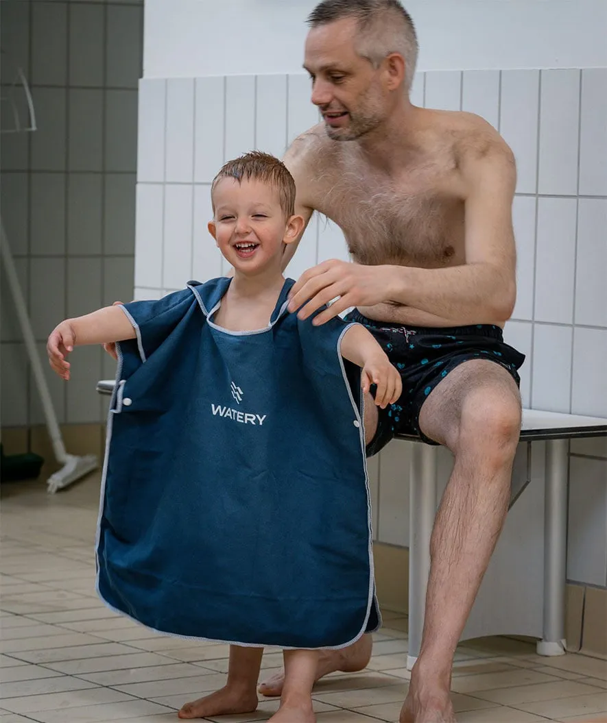 Watery badeponcho til børn - Microfiber - Mørkeblå