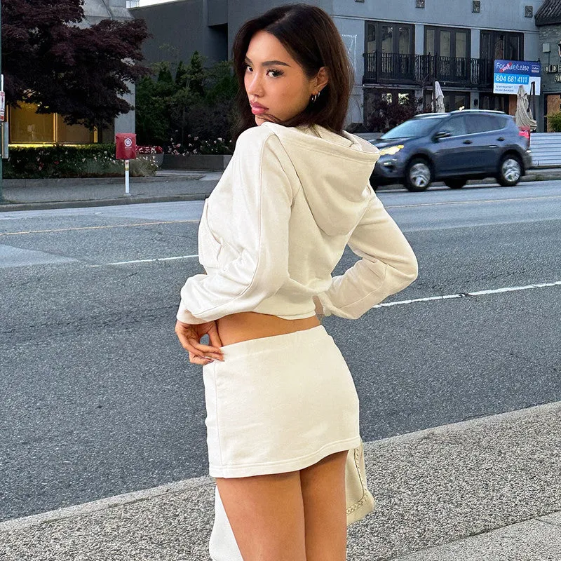 Wenkouban fall street women's outfits Wind 2024 Autumn and Winter New Long-Sleeved Hooded Zipper Sweater Slim Short Skirt Two-Piece Fashion Casual Suit
