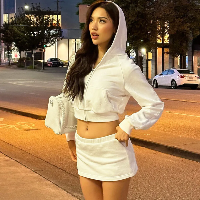 Wenkouban fall street women's outfits Wind 2024 Autumn and Winter New Long-Sleeved Hooded Zipper Sweater Slim Short Skirt Two-Piece Fashion Casual Suit