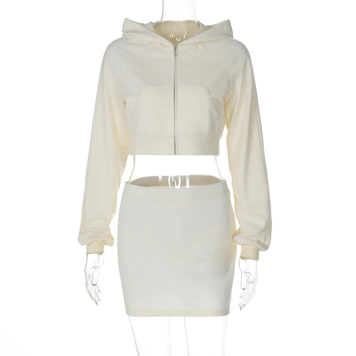 Wenkouban fall street women's outfits Wind 2024 Autumn and Winter New Long-Sleeved Hooded Zipper Sweater Slim Short Skirt Two-Piece Fashion Casual Suit