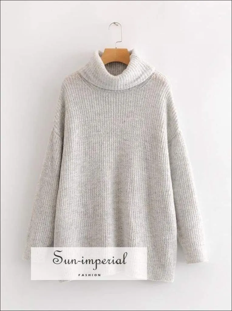Women Khaki Oversized Turtleneck Loose Pullovers Jumper Soft Warm Sweater