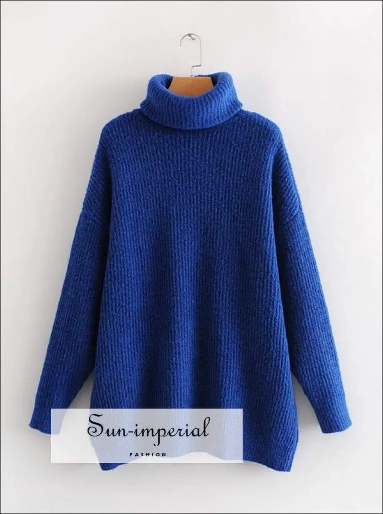 Women Khaki Oversized Turtleneck Loose Pullovers Jumper Soft Warm Sweater