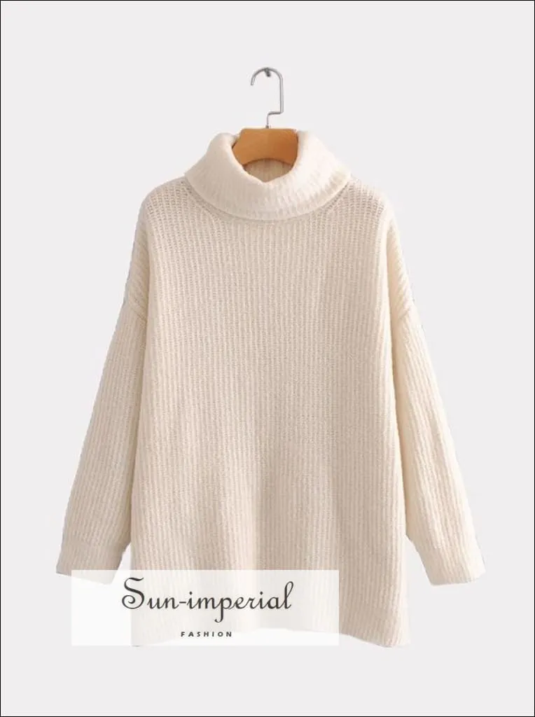 Women Khaki Oversized Turtleneck Loose Pullovers Jumper Soft Warm Sweater