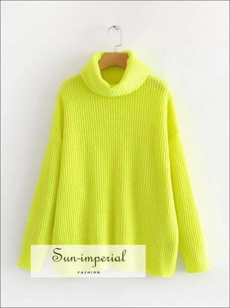 Women Khaki Oversized Turtleneck Loose Pullovers Jumper Soft Warm Sweater