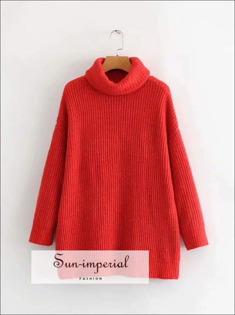 Women Khaki Oversized Turtleneck Loose Pullovers Jumper Soft Warm Sweater