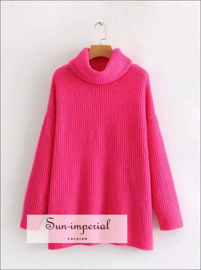 Women Khaki Oversized Turtleneck Loose Pullovers Jumper Soft Warm Sweater