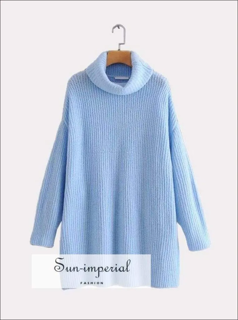 Women Khaki Oversized Turtleneck Loose Pullovers Jumper Soft Warm Sweater