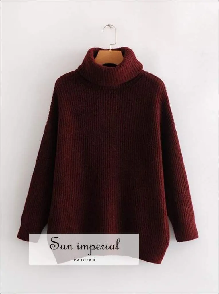 Women Khaki Oversized Turtleneck Loose Pullovers Jumper Soft Warm Sweater