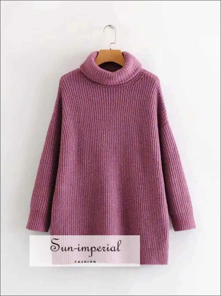 Women Khaki Oversized Turtleneck Loose Pullovers Jumper Soft Warm Sweater