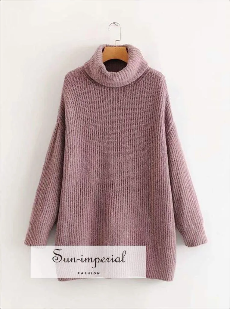 Women Khaki Oversized Turtleneck Loose Pullovers Jumper Soft Warm Sweater