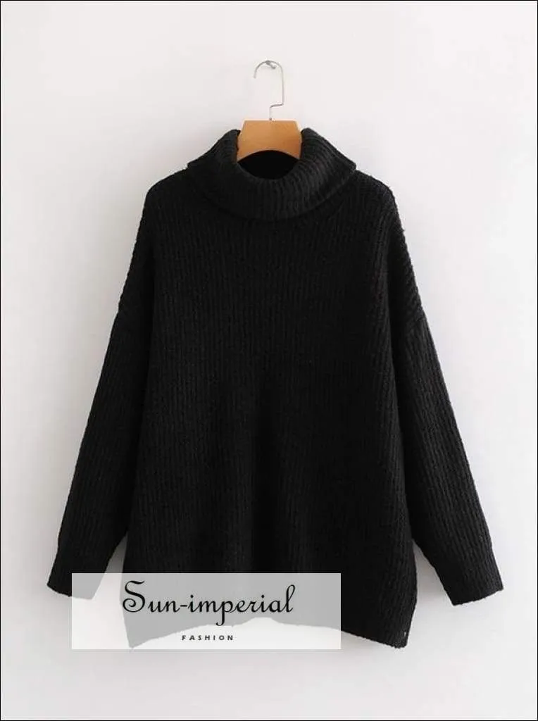 Women Khaki Oversized Turtleneck Loose Pullovers Jumper Soft Warm Sweater