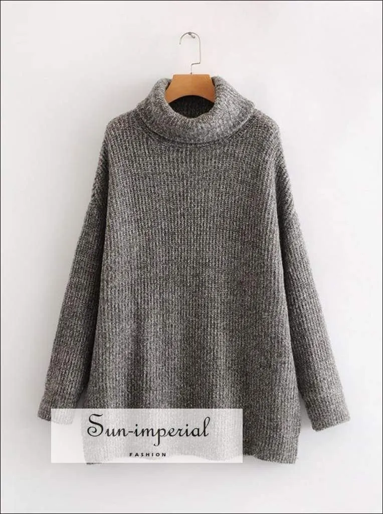 Women Khaki Oversized Turtleneck Loose Pullovers Jumper Soft Warm Sweater