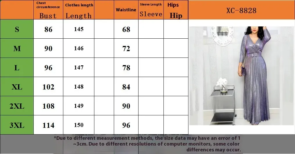 Women's Clothing Fashion Long Sleeve Bronzing Pleated Puffy Dress With Belt