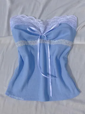 Women's Coquette Lace Ribbed Tube Top