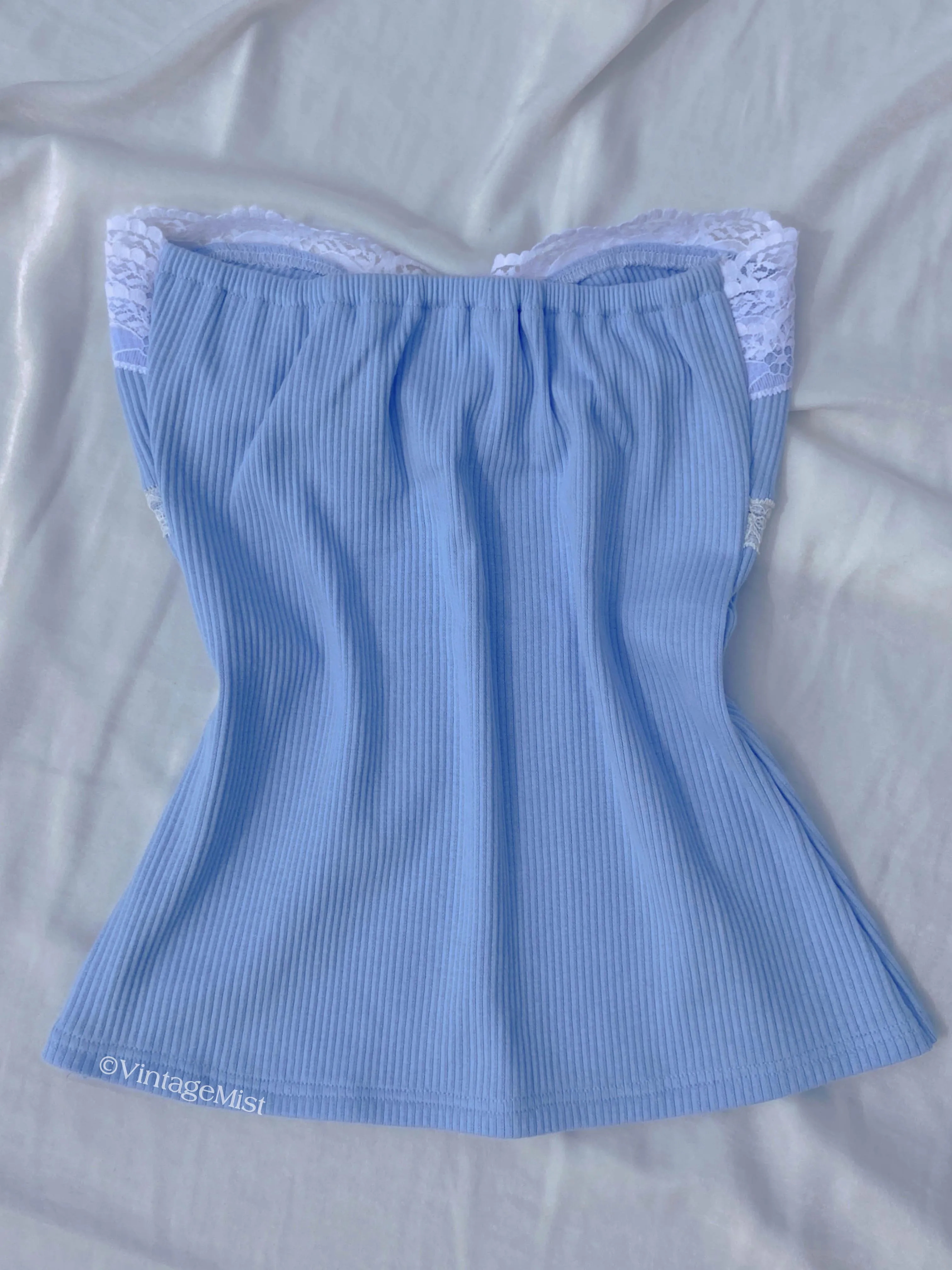 Women's Coquette Lace Ribbed Tube Top