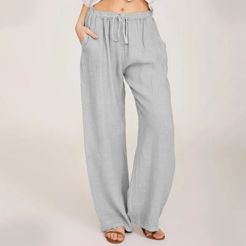 Women's Summer Cotton Linen Wide Leg Pants