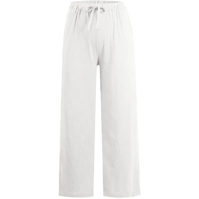 Women's Summer Cotton Linen Wide Leg Pants